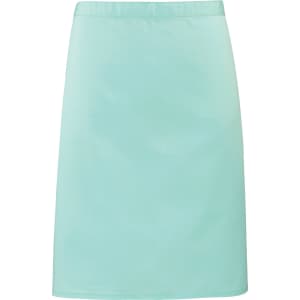 A mid-length apron in a light mint green colour, featuring a simple design with no visible text or logos.