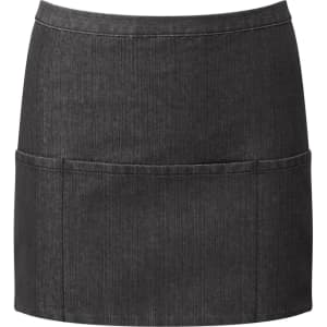 A dark grey 3-pocket apron with a simple, tailored design, featuring a front pocket and a logo.