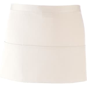 A light beige apron featuring three pockets and a simple design, ideal for workwear use.