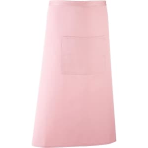 A pink apron featuring a front pocket, designed for workwear purposes. It has a simple, sleek style.
