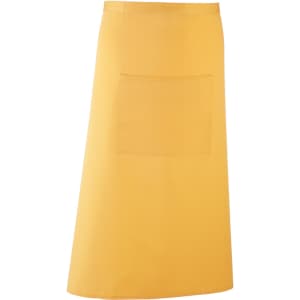 A yellow apron with a front pocket, designed for workwear applications. Features a simple, classic design.
