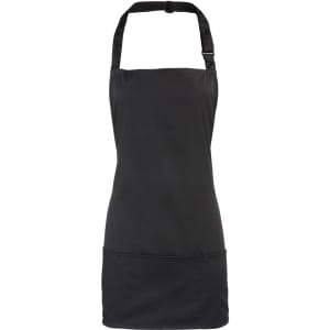 A black 2-in-1 apron featuring a strap and a front pocket, suitable for various workwear activities.