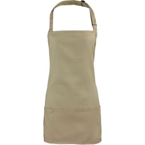 A beige 2-in-1 apron featuring a simple design and a front pocket, with an adjustable neck strap.