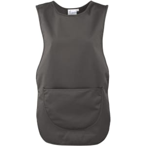A grey pocket tabard featuring a single front pocket, designed as a uniform tunic.