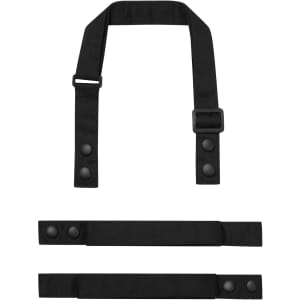 Black custom apron straps with snaps and an adjustable buckle, featuring a simple design.