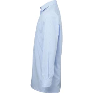 A light blue Microcheck L-S cotton button-up shirt with a logo, featuring a classic collar and long sleeves.