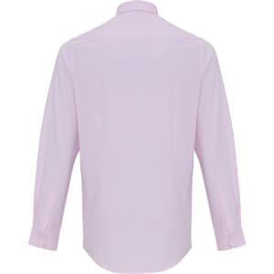 A pink cotton-rich Oxford stripe shirt with long sleeves and a button-up collar, featuring a logo.