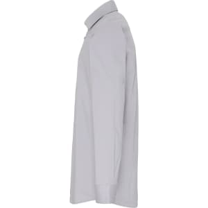 A grey Stretch Fit Cotton Poplin long sleeve shirt displayed from the side, featuring a collar and button-up design.