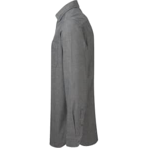 A men's chambray shirt in grey, featuring a button-up front and a single chest pocket.