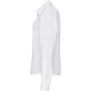 A white women's long-sleeve pilot shirt with a pocket, featuring a clean and tailored design.
