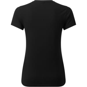 A black women's cotton rich T-shirt with short sleeves and a fitted cut, featuring a logo.