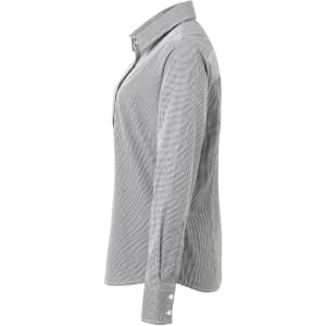 A women's microcheck long-sleeve cotton button-up shirt in grey with a collar and buttoned cuffs.