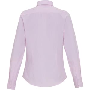 A light pink women's button-up shirt with long sleeves, featuring a classic collar and a back yoke detail.