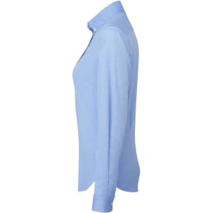 A light blue women's long-sleeve Oxford shirt with a collar, featuring a logo at the chest.