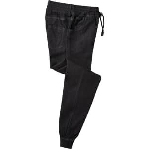Black jogger bottoms with an elastic waistband and drawstring, designed for chefs. Features side pockets and a logo.