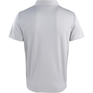 A light grey polo shirt with a short sleeve design and a collar, featuring a logo on the back.