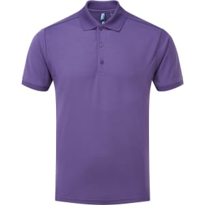 A purple polo shirt with a classic collar, featuring three buttons and a logo. Ideal for workwear.