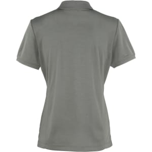 A grey women's polo shirt with a classic design and short sleeves. It features a logo on the back.