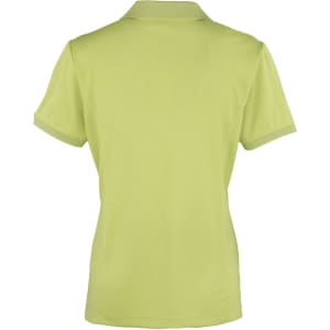 A women's short-sleeve polo shirt in bright yellow, featuring a plain back design and a collar.