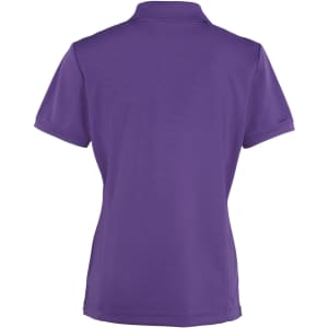 A purple women's polo shirt featuring a classic design, with a collar and short sleeves. Includes a logo.