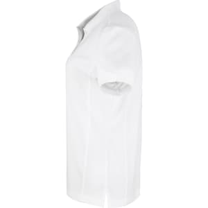A white women's polo shirt with a classic collar and short sleeves, featuring a subtle logo.