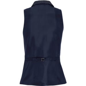 A women's herringbone waistcoat in navy, featuring a sleek design and a tailored fit with a belt detail at the back.