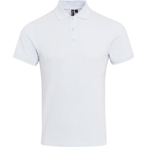 A light blue polo shirt featuring a classic collar, four-button placket, and a logo on the side.
