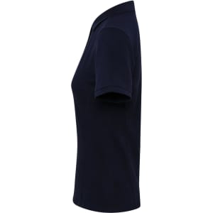 A navy polo shirt with a classic design, featuring short sleeves and a collar. The shirt has a logo on it.
