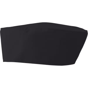 A black chef's skull cap with a sleek, modern design. It features a logo on one side.