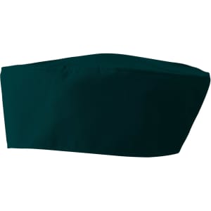 A dark green chef's skull cap with a flat, wide design and no visible logos or branding.