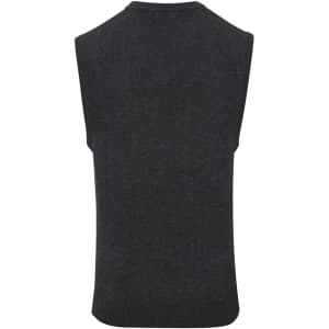 A sleeveless vest in dark grey with a simple design and a logo on the back.