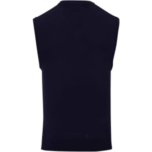 A sleeveless vest in dark navy, featuring a simple design and a fitted silhouette. Includes a branding logo.