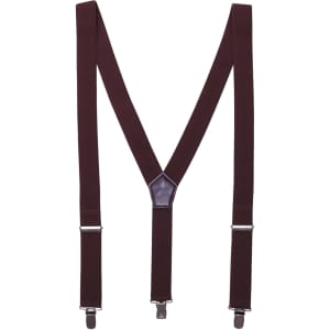 Burgundy Clip-On Trouser Braces featuring adjustable straps and metal clips, designed for holding trousers up.
