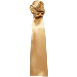A plain gold scarf with a smooth texture, tied in a loose knot at the top.