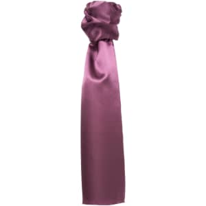 A plain scarf in a rich plum purple colour, featuring a knotted design at one end. It has a smooth, satin finish.