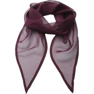 A lightweight chiffon scarf in a rich burgundy colour with a delicate sheer finish and pointed edges.