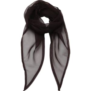 A dark brown chiffon scarf with a sheer design and pointed ends, featuring a delicate edging.
