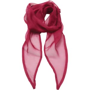 A chiffon scarf in a rich burgundy colour, featuring a delicate, sheer fabric and pointed ends.