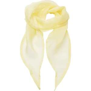 A light yellow chiffon scarf with a flowing design and soft texture, featuring an unembellished appearance.