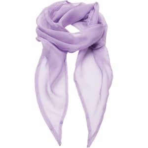 A lightweight chiffon scarf in a soft lavender shade, featuring a flowing and sheer design.