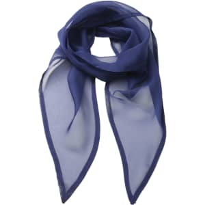 A lightweight chiffon scarf in deep blue, featuring a sheer design with pointed ends and a subtle sheen.