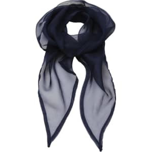 A navy chiffon scarf with a flowing design, featuring a delicate sheer texture and tapered ends.