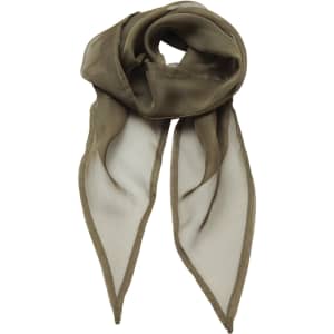 A lightweight chiffon scarf featuring a blend of olive green and cream shades, with a smooth, flowing texture.