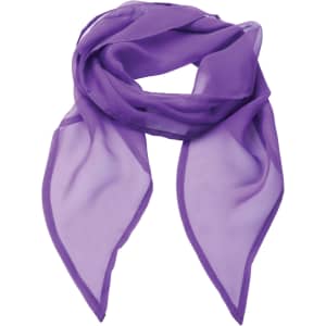 A purple chiffon scarf featuring a lightweight, flowing design. The scarf has a silky texture and a subtle sheen.