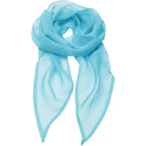 A light blue chiffon scarf, softly draped in a fluid manner, featuring a delicate and sheer texture.
