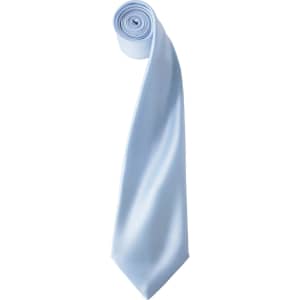 A light blue satin tie is neatly rolled, showcasing its smooth texture and elegant design.