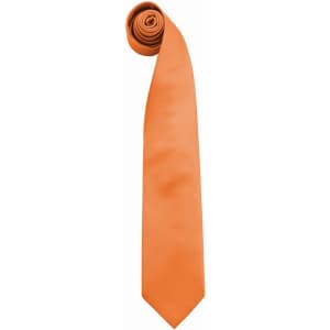 An orange fashion tie, rolled neatly, featuring a smooth texture and a pointed end.