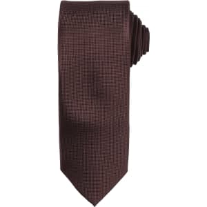 A dark brown micro waffle tie with a smooth texture, featuring a rolled knot and pointed tip.