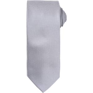 A micro waffle tie in a light grey tone, featuring a textured pattern and a rolled design at the end.