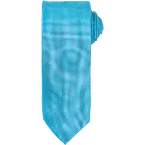 A turquoise micro waffle tie with a textured pattern, featuring a loop for storage.